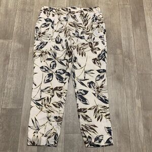 J. Crew White and Blue Leaf Print Cropped Pants